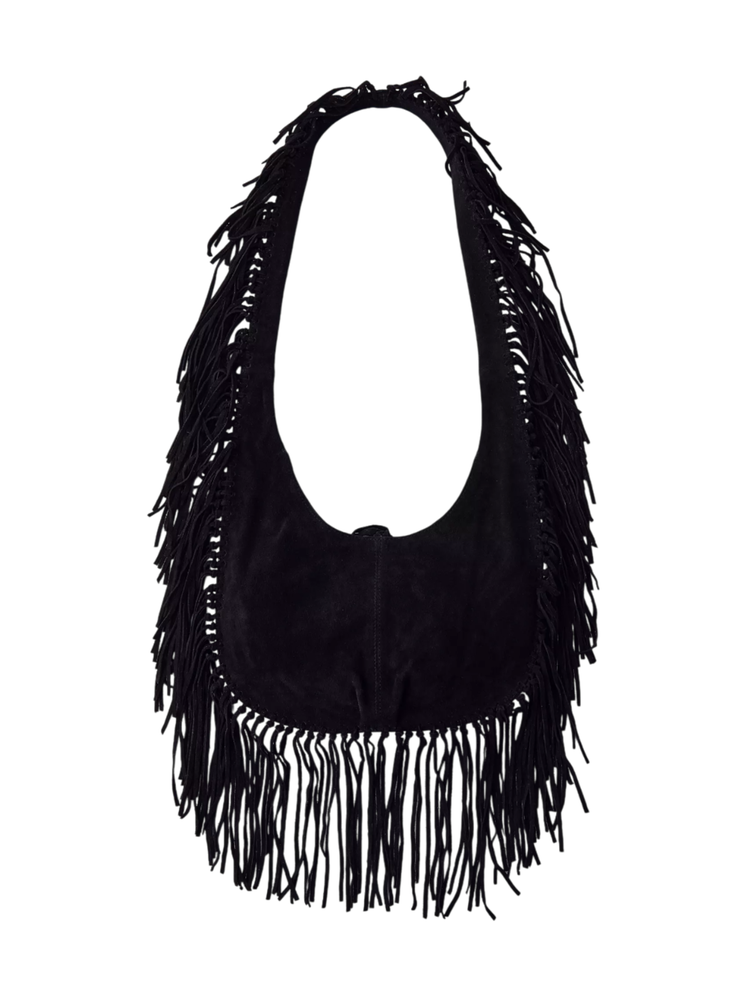 Silence + Noise Suede Fringe Hobo Sling Bag 